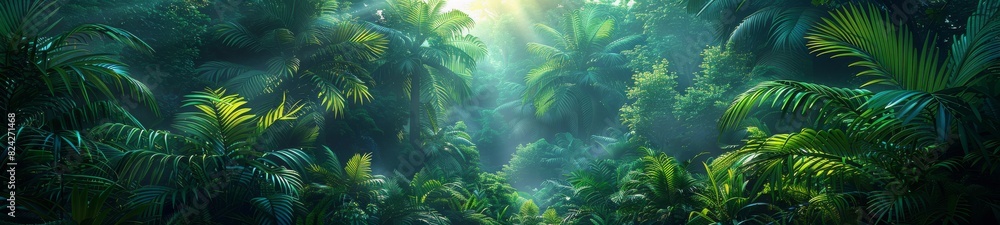 Background Tropical. Within the lush canopy, the rainforest displays a natural tapestry, where every leaf and branch plays a role in the intricate and beautiful pattern of the forest.