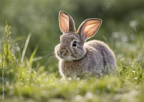 A young European rabbit  Oryctolagus cuniculus  faces the camera.