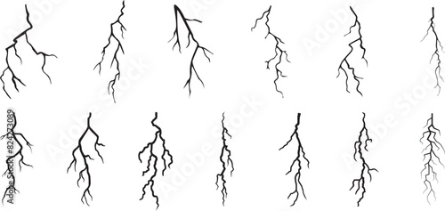 Vector lightning silhouettes set. Elements for thunderstorm.Vector Graphic Elements Collection