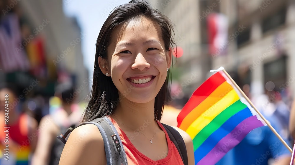 Joyful Asian LGBTQ community gathering in a modern editorial style, cityscape backdrop Joyful Asian LGBTQ community gathering in a modern editorial style, cityscape backdrop