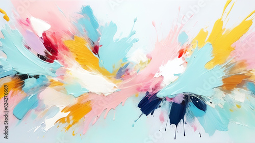 Abstract painting of artwork with a mixture of pastel color brush strokes 