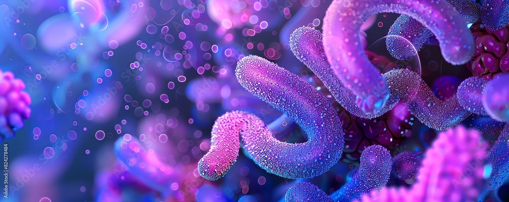 3D render of colorful bacteria in the human body, microbes under a ...