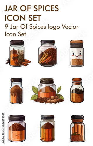 Jar of spices logo vector icon set