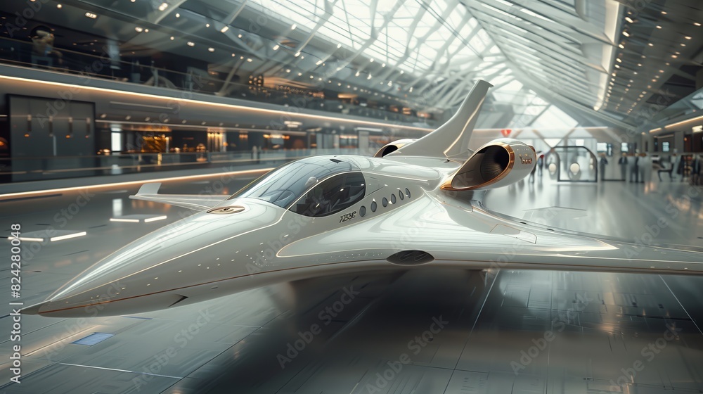 Futuristic Airplane Flying Through Air Pocket with Advanced Aerodynamics - Photorealistic Render Futuristic Airplane Flying Through Air Pocket with Advanced Aerodynamics - Photorealistic Render