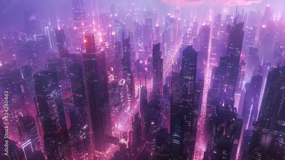 Fototapeta premium Neon Metropolis: Futuristic Air Pocket City with Floating Skyscrapers and Advanced Technology