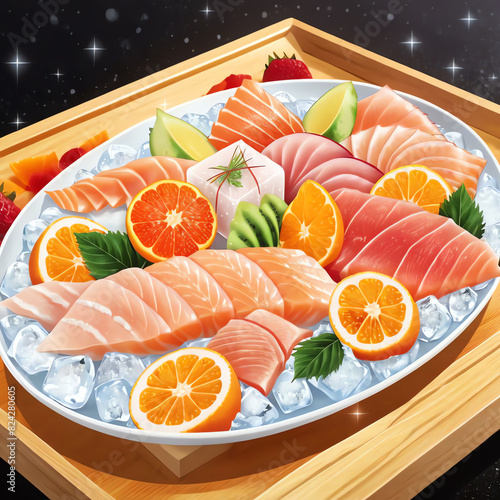 delicious sashimi platter illustration