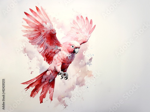 Watercolor painting of Rose breasted (Galah) Cockatoo Parrots , Exotic Birds on a clean background. Bird. Animals. Illustration, Generative AI. photo