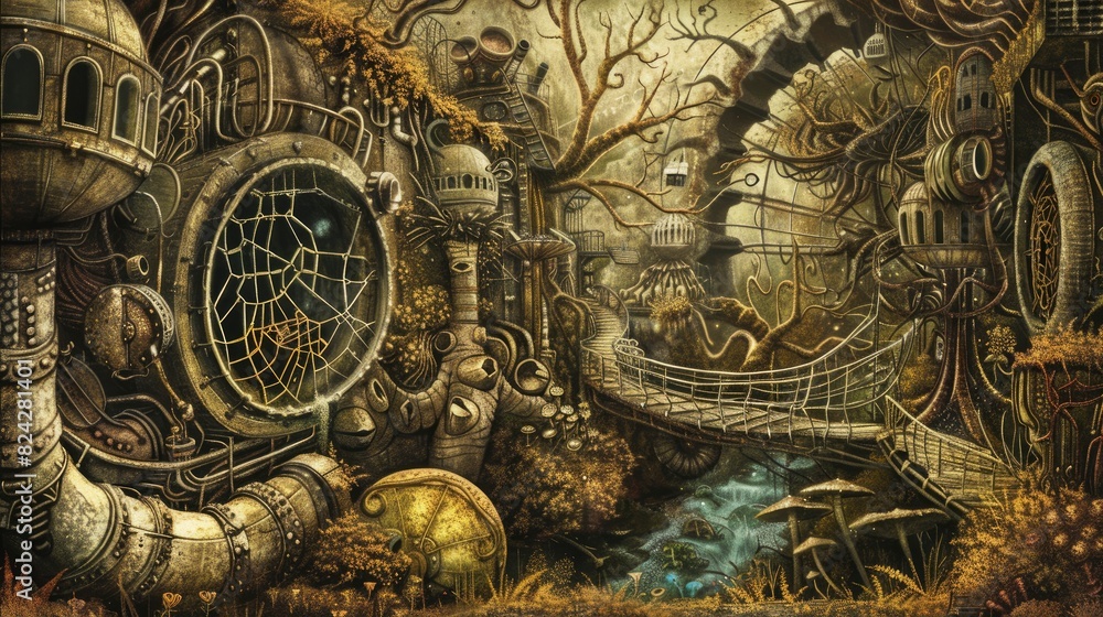 Naklejka premium New Realism, Makeshift, Fractalpunk, UHD., Ultra-Wide Angle