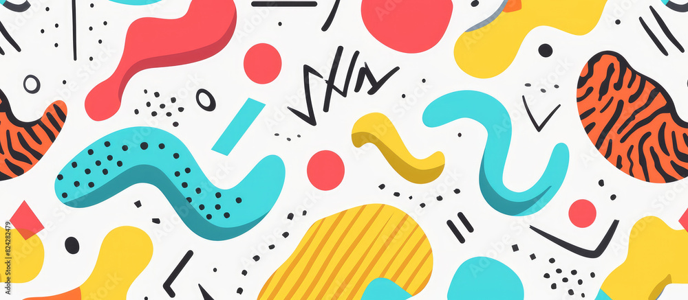 Fun and colorful abstract background featuring geometric shapes and lines in a playful pop art style Fun and colorful abstract background featuring geometric shapes and lines in a playful pop art style