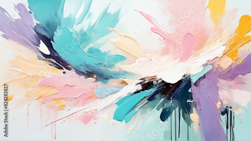 Abstract painting of artwork with a mixture of pastel color brush strokes 