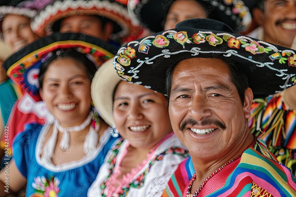 Warmth and hospitality captured in portrait People adorned in traditional Mexican attire