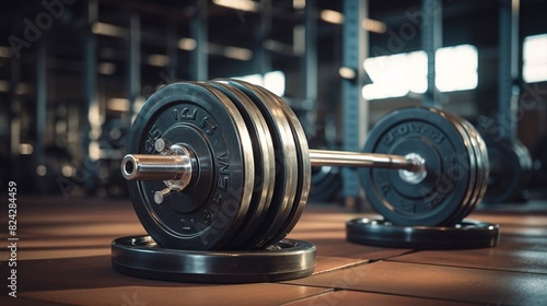 A photo of a stack of barbells in a gym. © Magic Stock