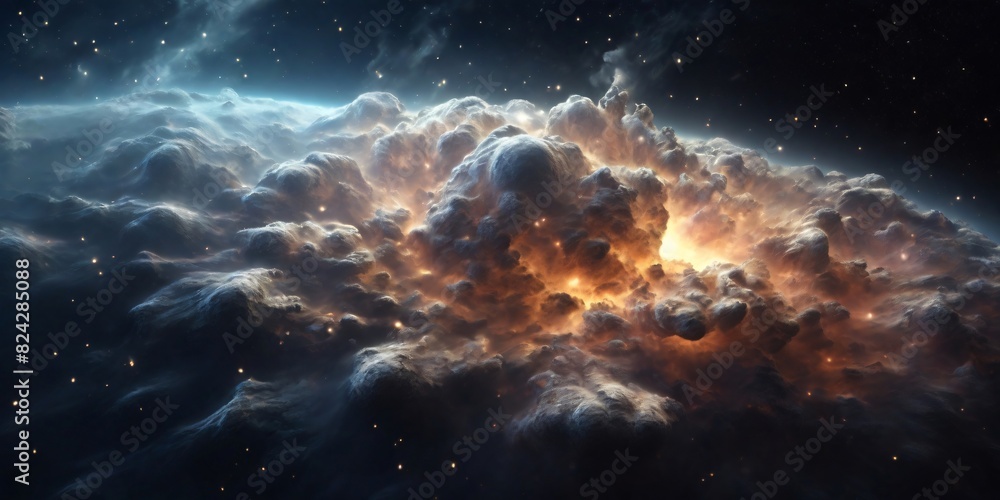 Fototapeta premium An interstellar cloud of gas and dust, with white highlights emphasizing its shape