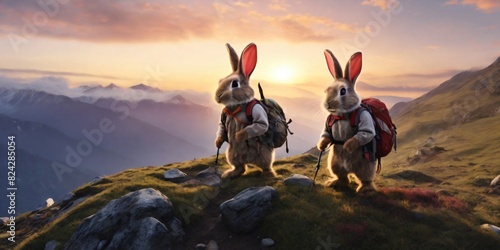  Adventurous bunnies hiking up a mountain to find the Easter sunrise © Saud