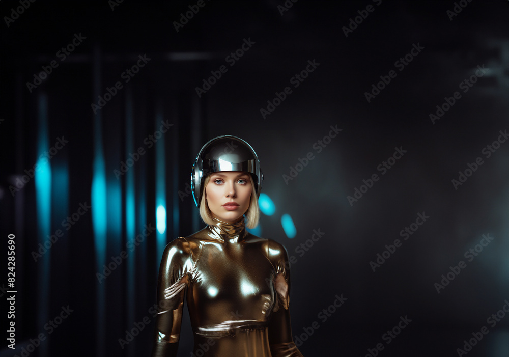 Fototapeta premium Futuristic humans and AI coexistence.