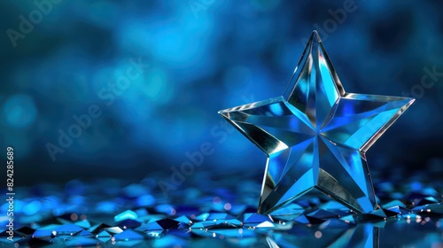 Crystal Super star award ultra realism imagine an award for a process improvement that saves time. Blue and goals with hints of silver. photo