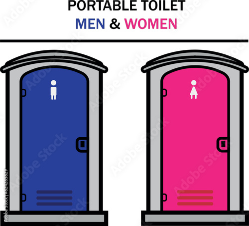 Icon pack of outdoor or outside portable public toilet men and women. Vector design of a portable outdoor or outside public toilet for men and women.