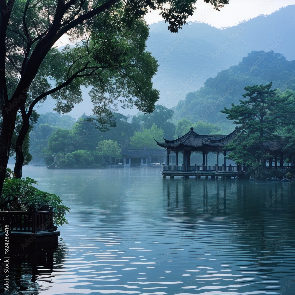 Liangzhou district park, lake view