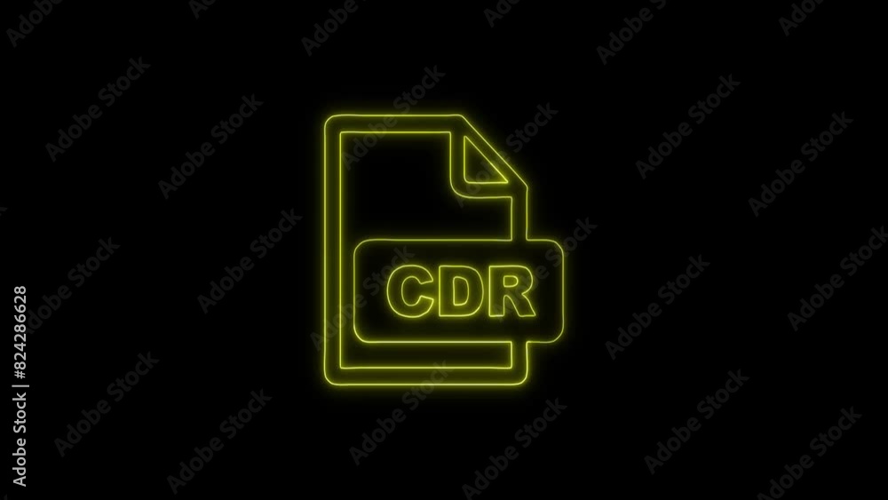 Neon Glowing CDR File Icon and Symbol Animation on Black Background Neon Glowing CDR File Icon and Symbol Animation on Black Background
