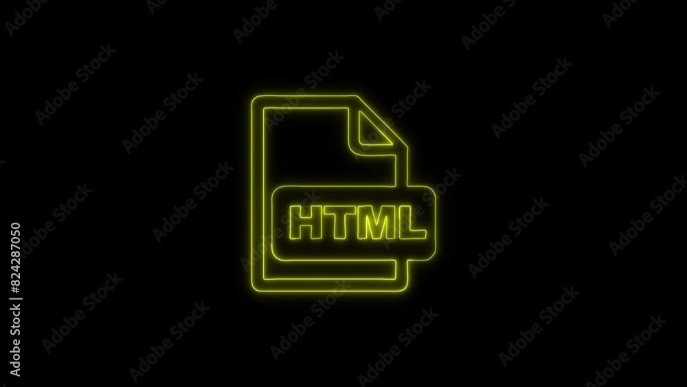 Neon Glowing HTML File Icon and Symbol Animation on Black Background Neon Glowing HTML File Icon and Symbol Animation on Black Background