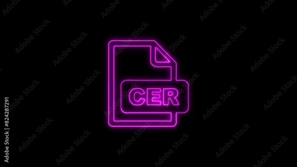 Neon Glowing CER File Format Icon and Symbol Animation on Black Background Neon Glowing CER File Format Icon and Symbol Animation on Black Background