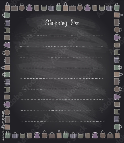 Shopping list vector chalkboard style mockup