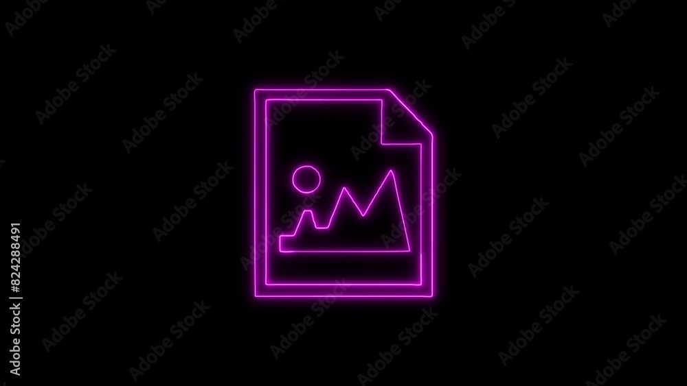 Neon Glowing Image File Icon and Symbol Animation on Black Background Neon Glowing Image File Icon and Symbol Animation on Black Background