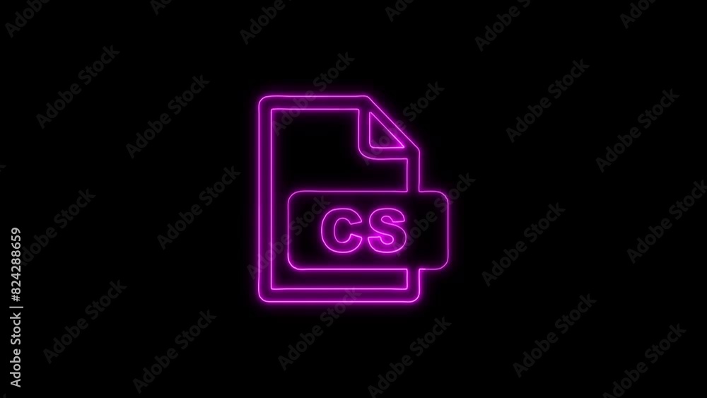 Neon Glowing CS File Icon and Symbol Animation on Black Background Neon Glowing CS File Icon and Symbol Animation on Black Background