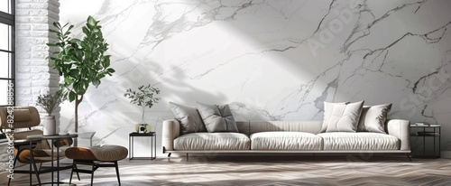 White marble wall with a white brick effect  showcasing the beauty of natural stone in interior design