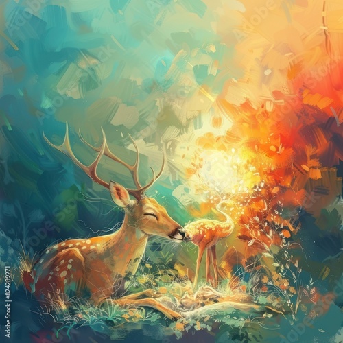 Aesthetic deer painting, colorful artistic image
