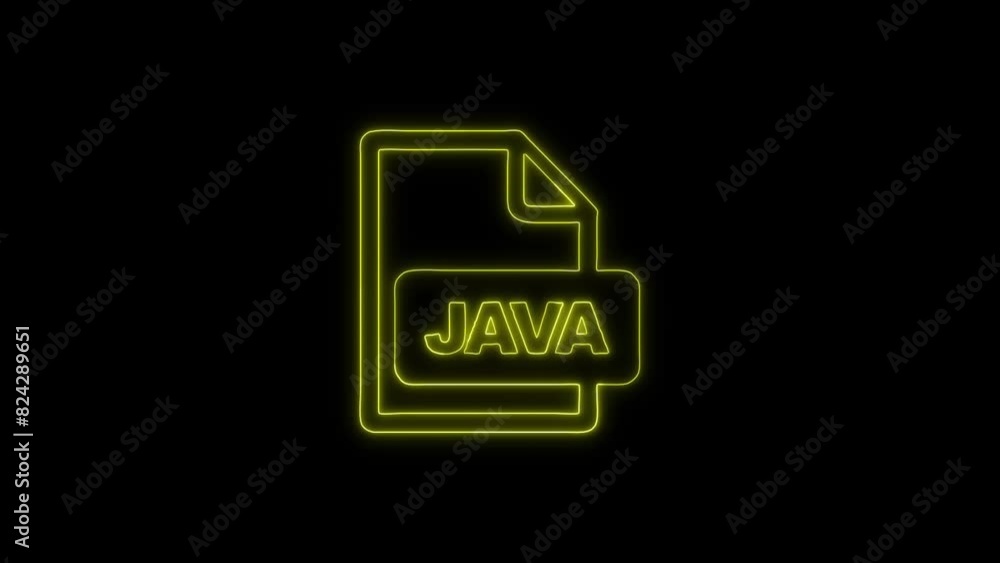 Neon Glowing Java File Icon and Symbol Animation on Black Background Neon Glowing Java File Icon and Symbol Animation on Black Background
