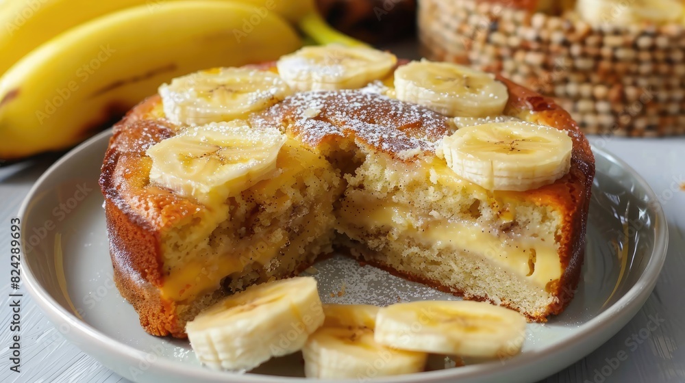 Sliced Banana Cake Displayed on a Plate Sliced Banana Cake Displayed on a Plate