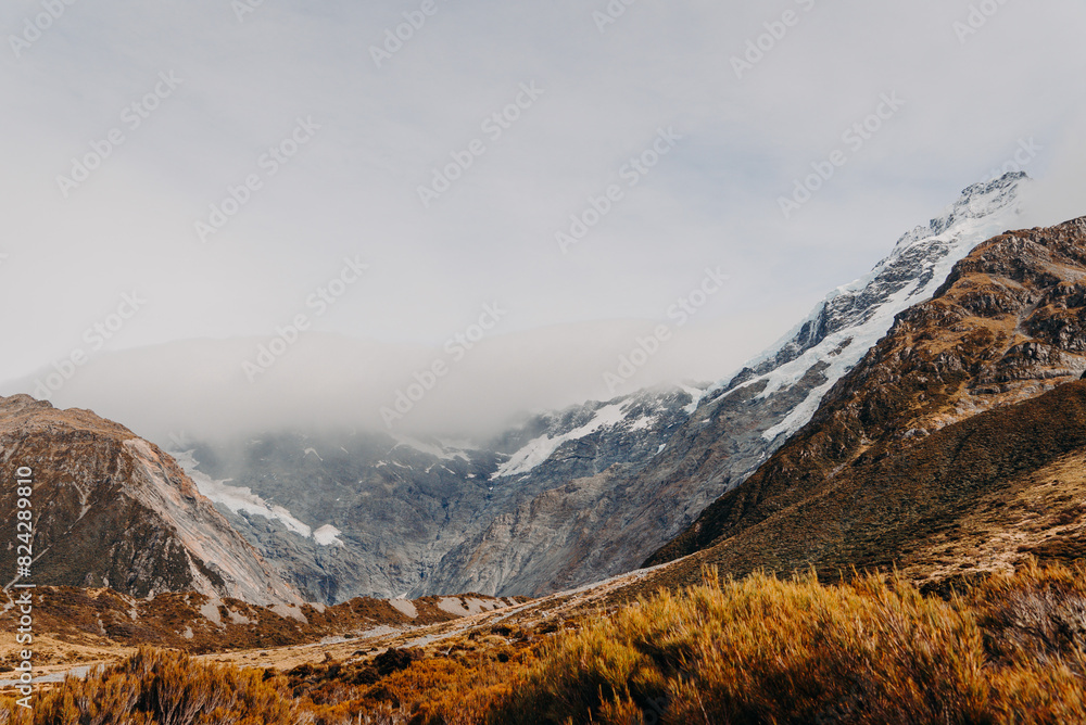 Snow-Covered Mountains With Brown Grass Field Snow-Covered Mountains With Brown Grass Field