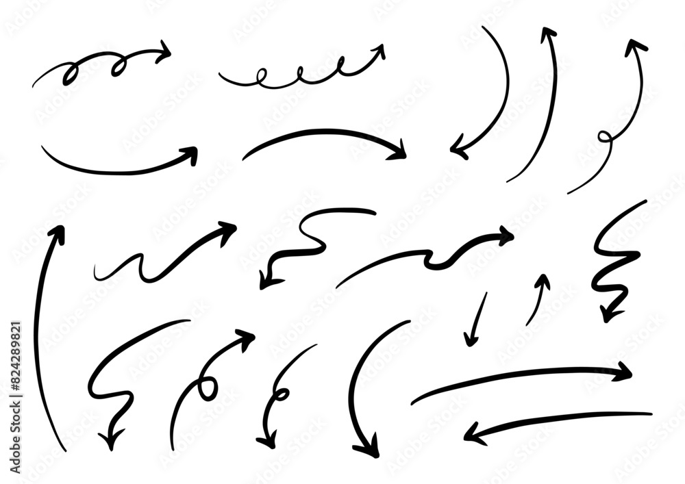 ペンの手書きの矢印セット_黒 ペンの手書きの矢印セット_黒