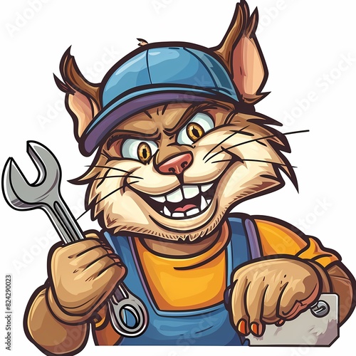 cat cartoon mascot plumber mechanic photo