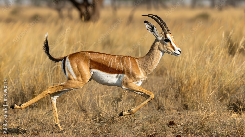 A gazelle Antelope running in the pasture A gazelle Antelope running in the pasture