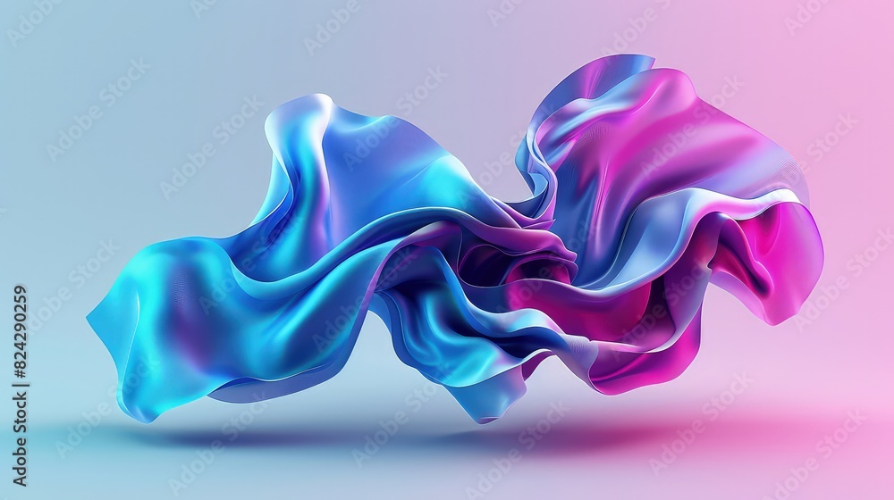 Obraz premium An abstract 3D shape resembling a liquid wave, rendered in a gradient from electric blue to vivid magenta, symbolizing dynamic movement.
