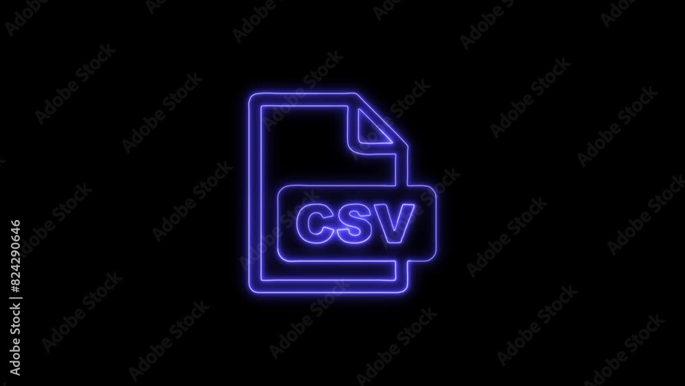 Neon Glowing CSV File Format Icon and Symbol Animation on Black Background Neon Glowing CSV File Format Icon and Symbol Animation on Black Background
