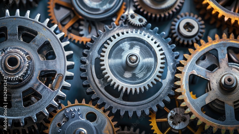 A close-up of a variety of steampunk gears. A close-up of a variety of steampunk gears.