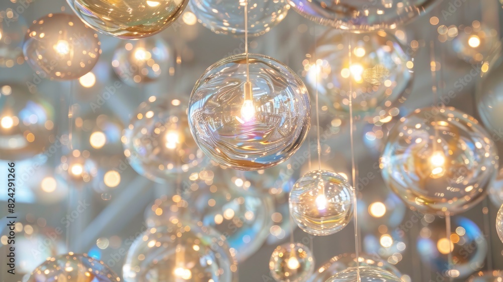Glowing orbs of light hang from the ceiling, creating a magical and ethereal atmosphere.