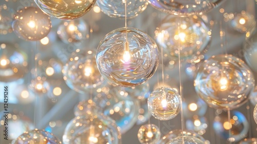 Glowing orbs of light hang from the ceiling, creating a magical and ethereal atmosphere.