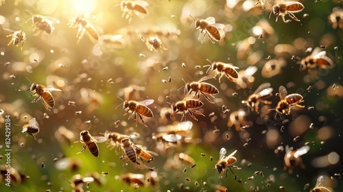 A swarm of bees is a large group of bees that leave a hive together. 