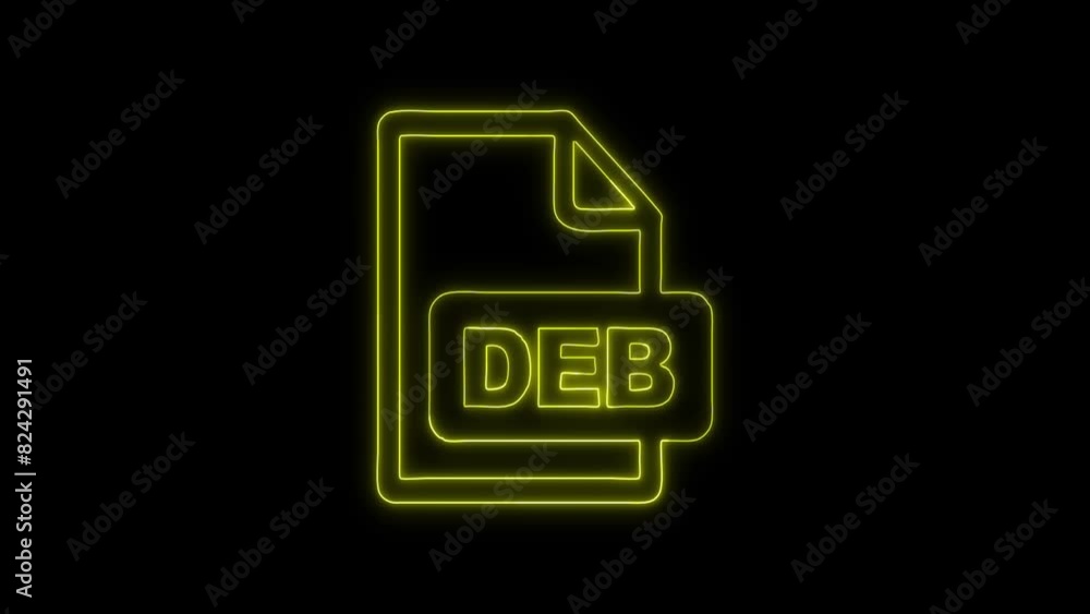 Neon Glowing DEB File Outline Icon and Symbol Animation on Black Background Neon Glowing DEB File Outline Icon and Symbol Animation on Black Background