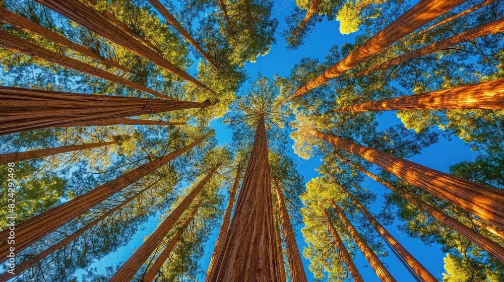 Obraz premium Tall Redwoods Under Blue Sky