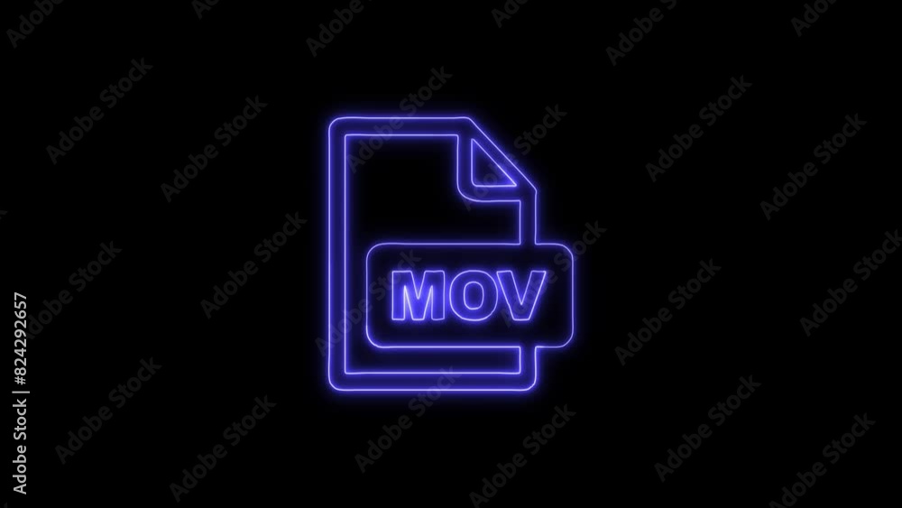Neon Glowing MOV File Icon and Symbol Animation on Black Background Neon Glowing MOV File Icon and Symbol Animation on Black Background