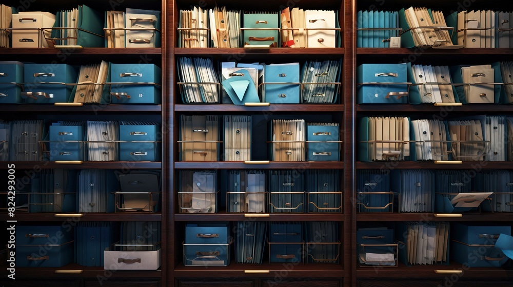 A photo of a well-organized legal filing system A photo of a well-organized legal filing system
