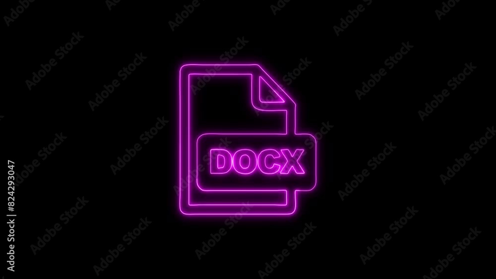 Neon Glowing DOCX File Icon and Symbol Animation on Black Background Neon Glowing DOCX File Icon and Symbol Animation on Black Background