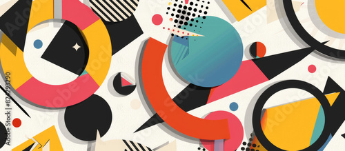 Abstract geometric background with colorful shapes and patterns in a retro design style