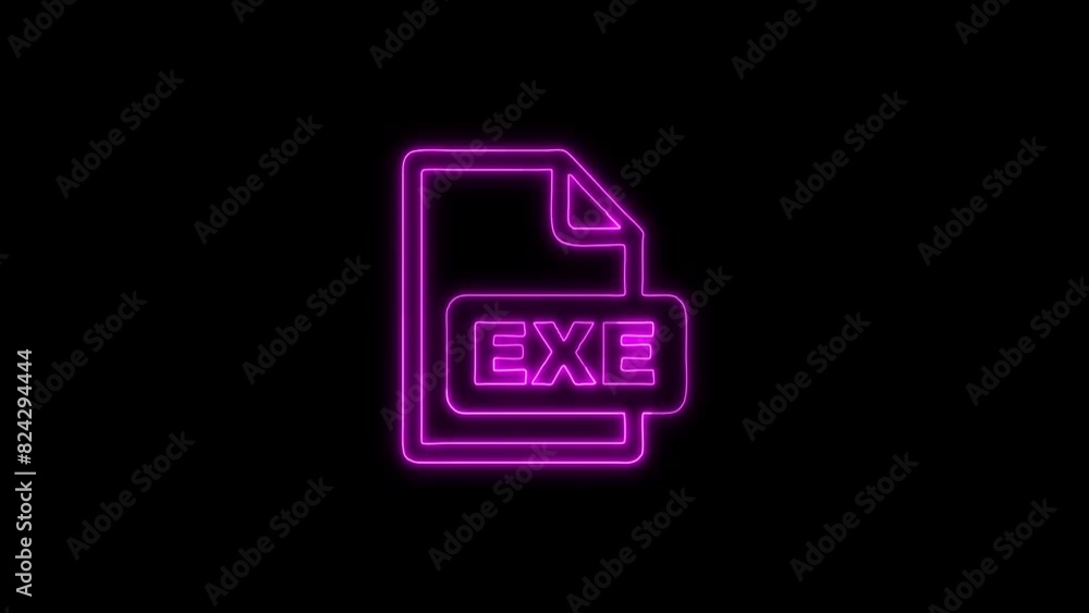 Neon Glowing EXE File Outline Icon and Symbol Animation on Black Background Neon Glowing EXE File Outline Icon and Symbol Animation on Black Background