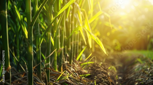 Sugarcane cultivation in bright sunlight photo